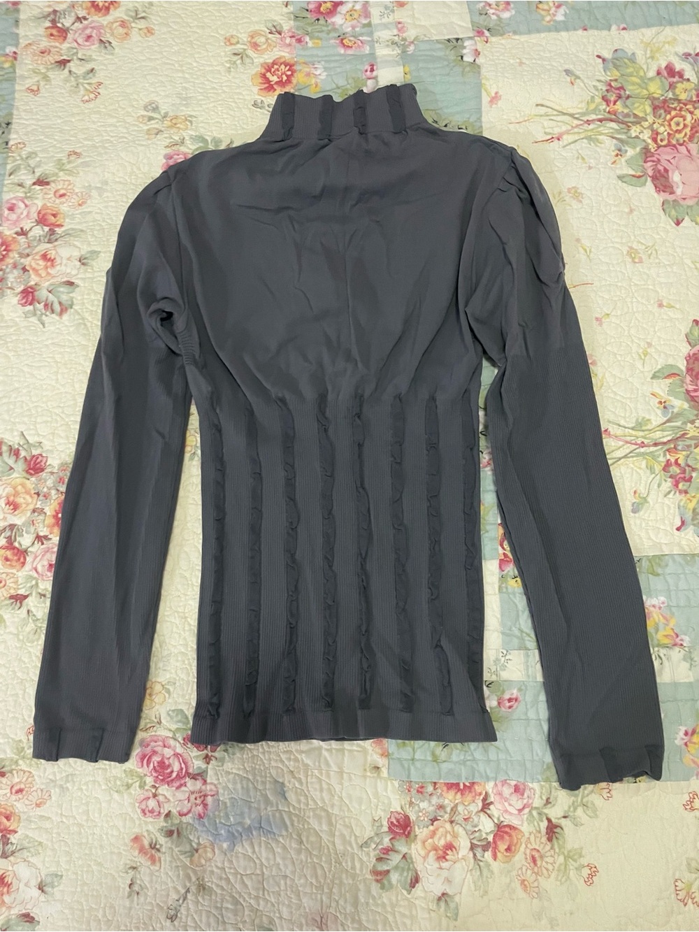 Women’s Long Sleeve Ruffled Mock Neck Top - Black